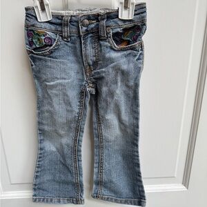 Baby Buns 2T Girls Charming Blue Denim Jeans Pants with Embroidered Designs